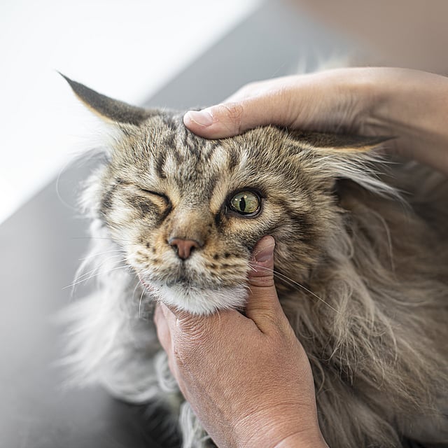 Une personne caressant un chat.