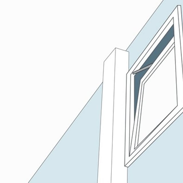 Une fenêtre rectangulaire blanche sur fond bleu.