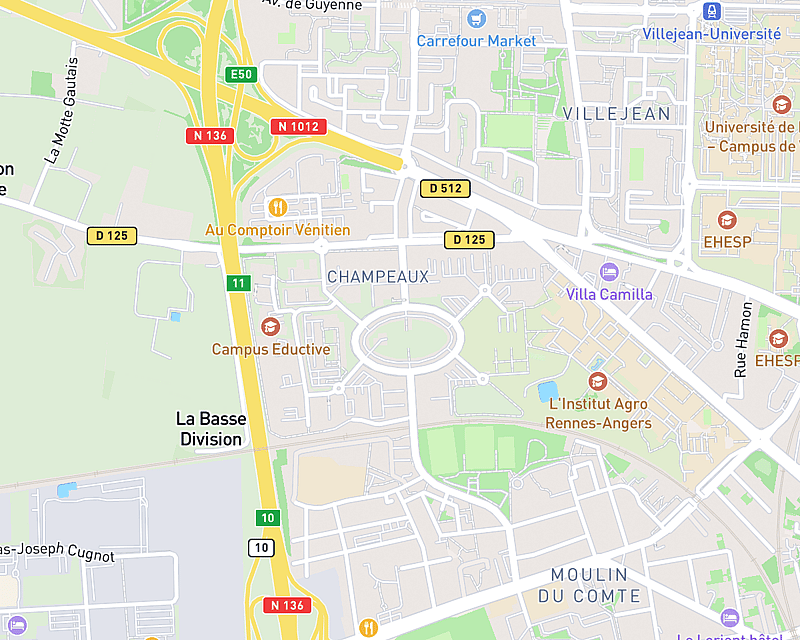 Une carte affichant l'emplacement de Clinique AniCura TRIOVet à Rennes