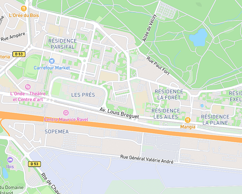 Une carte affichant l'emplacement de CHV AniCura ADVETIA à Vélizy-Villacoublay