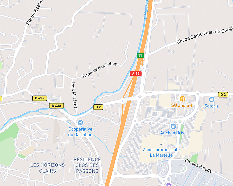 Une carte affichant l'emplacement de Clinique AniCura VetEtoile à Aubagne