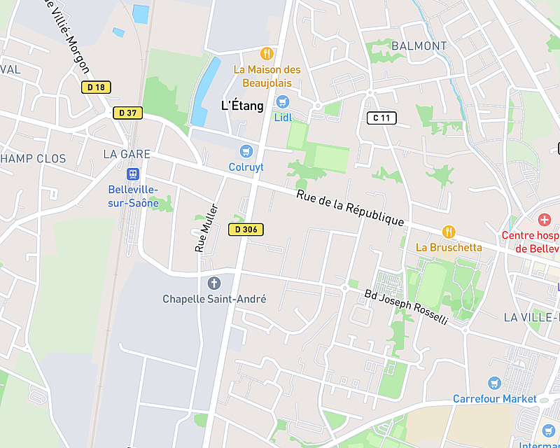 Une carte affichant l'emplacement de Clinique AniCura Belleville à Belleville-en-Beaujolais