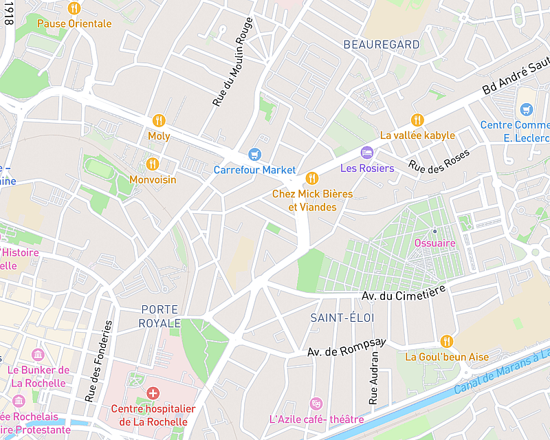 Une carte affichant l'emplacement de Clinique AniCura Saint Roch à La Rochelle
