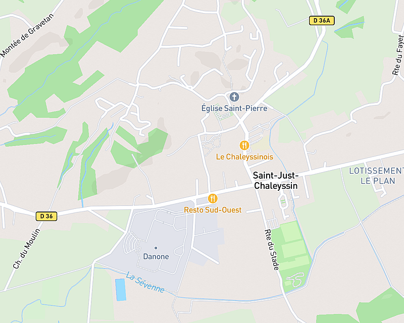 Une carte affichant l'emplacement de Clinique Cosyvet à Saint Just Chaleyssin