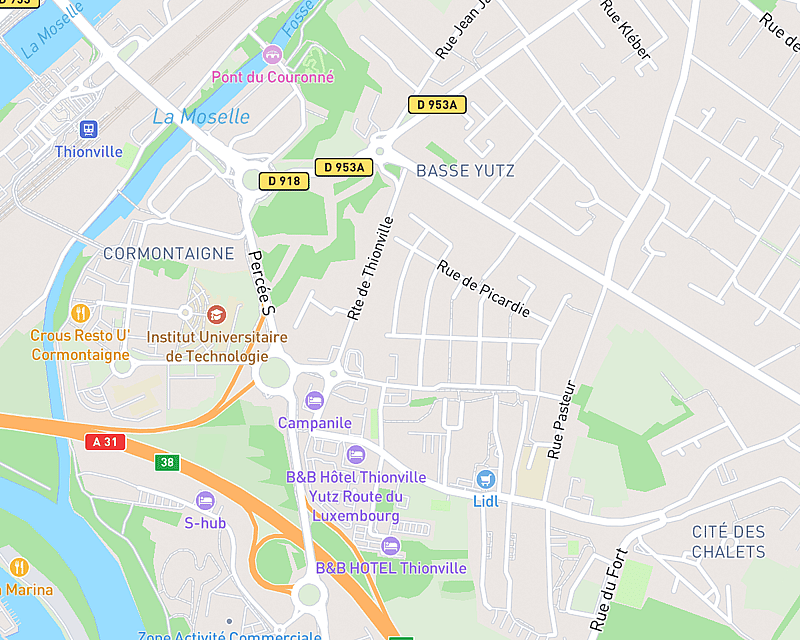 Une carte affichant l'emplacement de Clinique AniCura Arc en ciel à Yutz