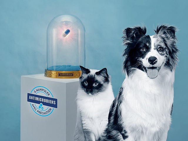Un chien et un chat assis l’un à côté de l’autre.